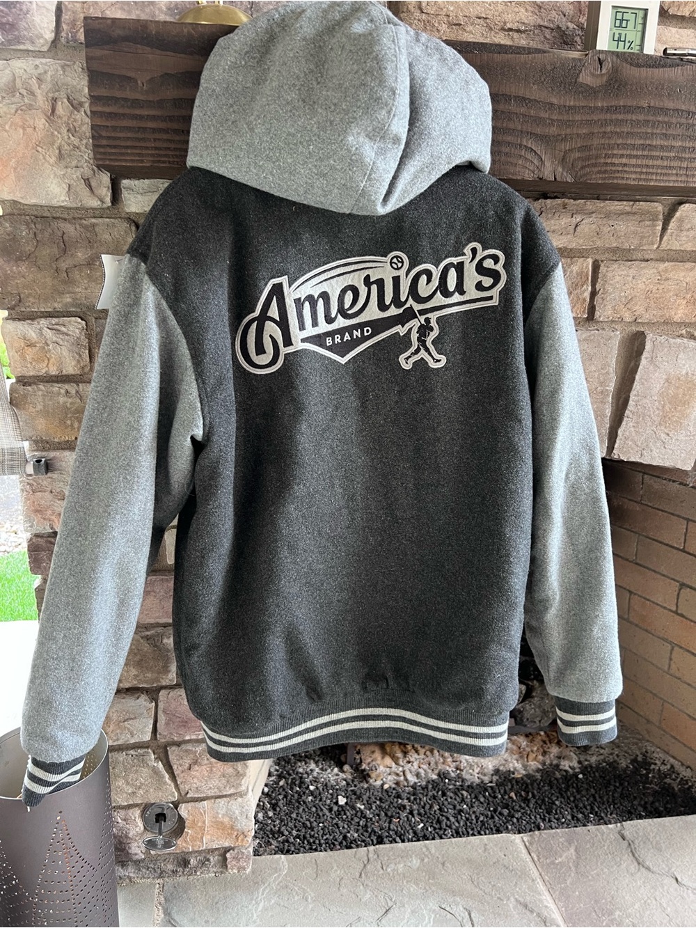 Gray Baseballism Hooded Varsity Jacket with Red Lining Medium - Picture 5 of 9